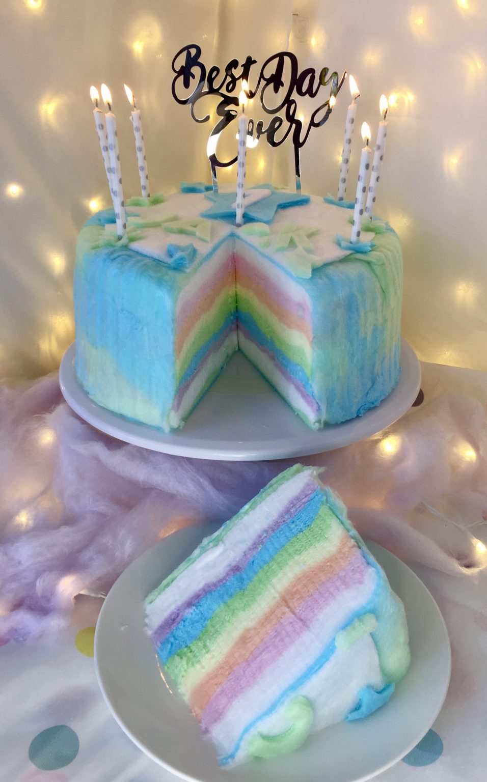 Colour Covered Candy Floss Cake Candy Floss Cakes & Glitter Drink Bombs