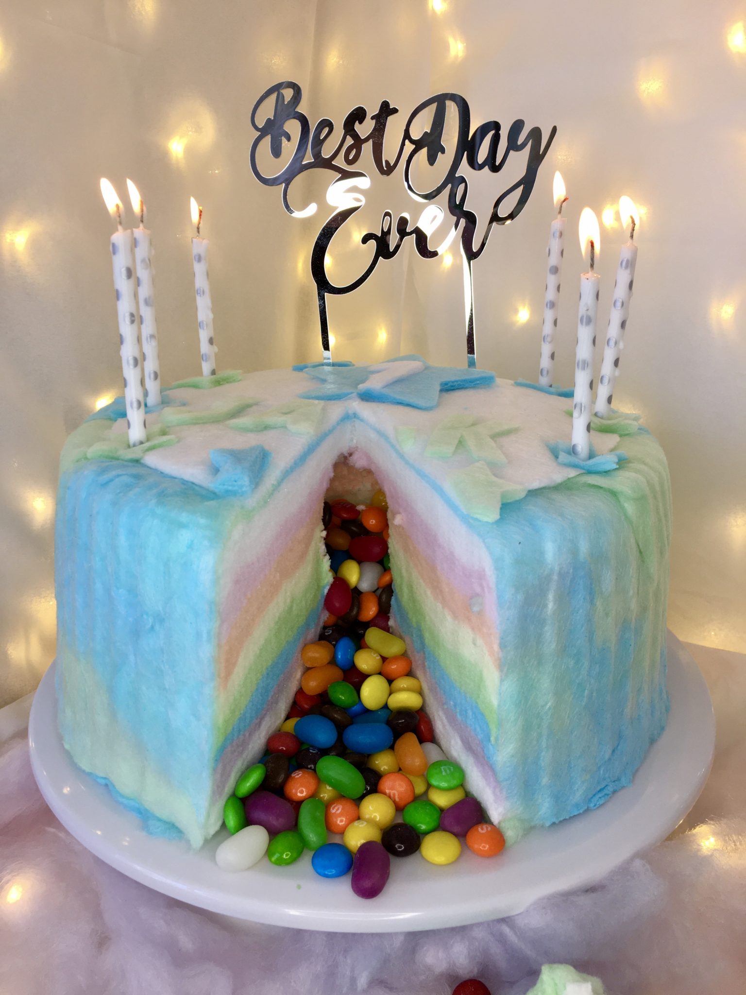 Colour Covered Rainbow Cake Candy Floss Cakes