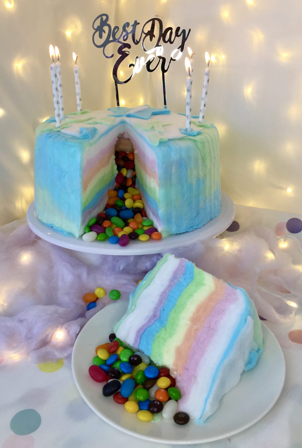 Colour Covered Candy Floss Cake Candy Floss Cakes & Glitter Drink Bombs