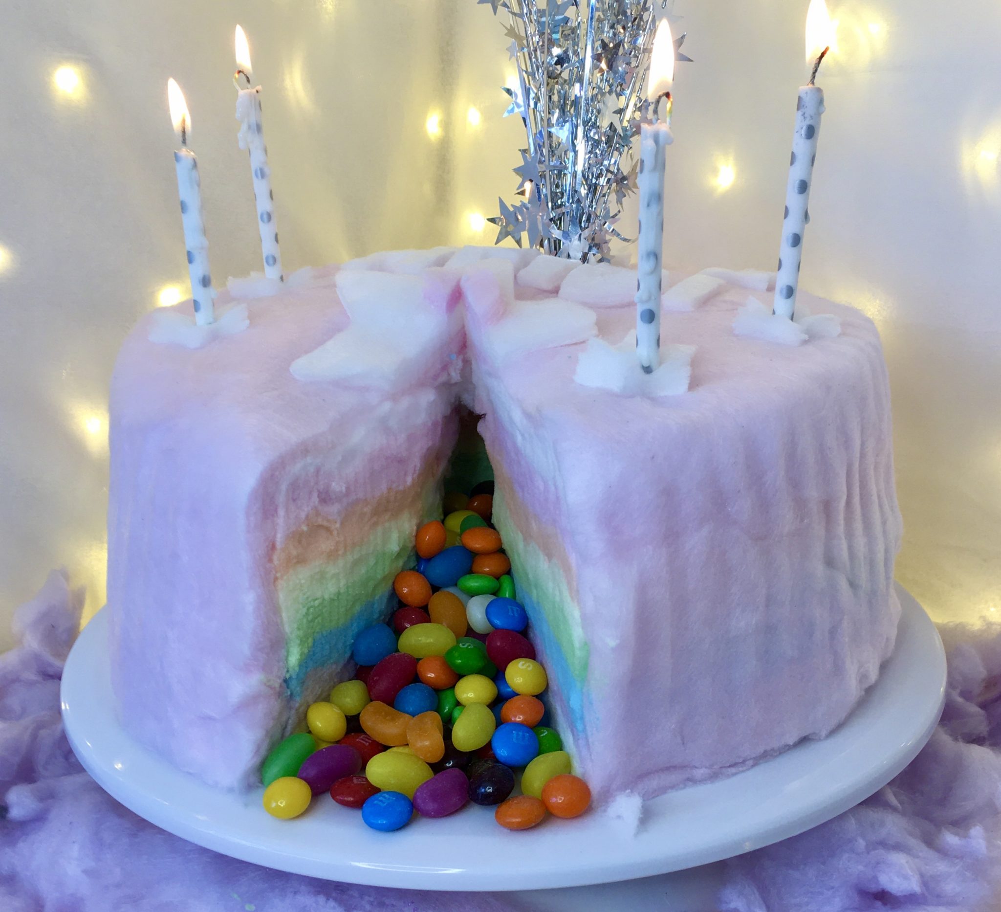 Colour Covered Candy Floss Cake Candy Floss Cakes & Glitter Drink Bombs